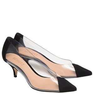 Schutz Clear & Black Suede Kitten Heels